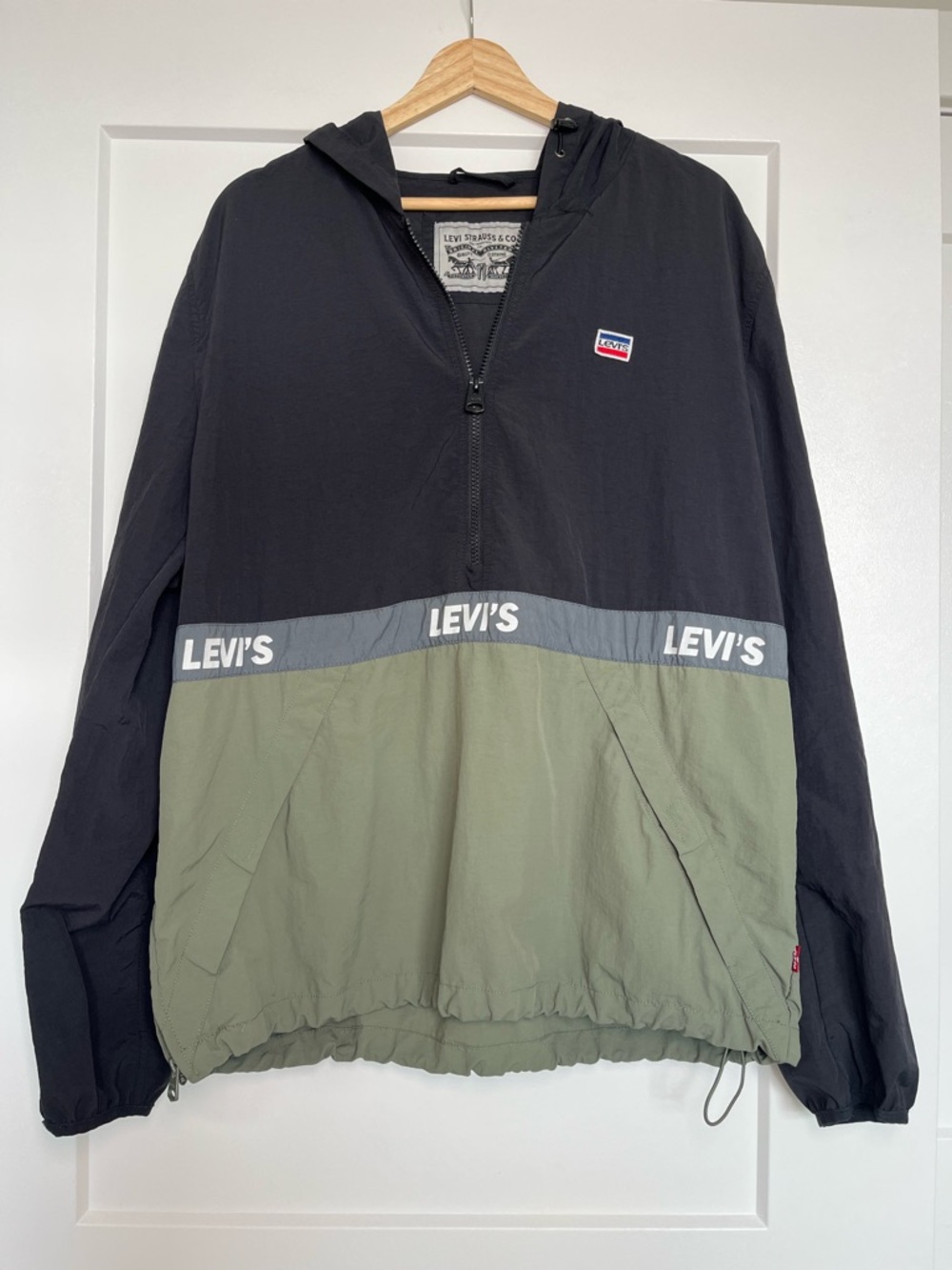 Levi’s Colorblock Windbreaker Anorak Jacket XL Black Green Streetwear Y2K